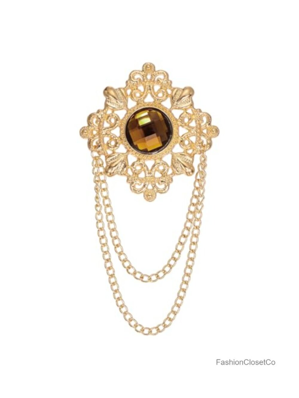 Vintage Crystal Tassel Chain Brooch Pin Flower Rhinestone Lapel